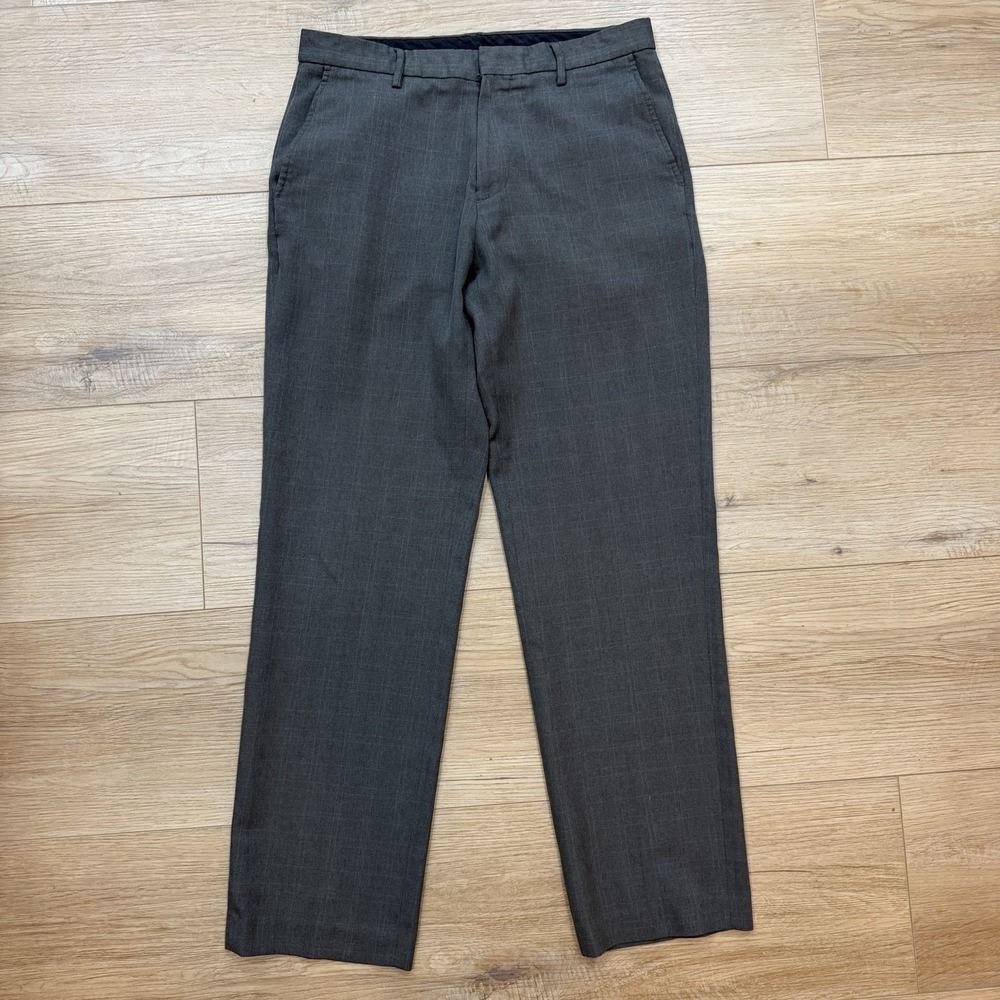 Calvin Klein Dress Pants Men's 30x30 Gray Windowpane Flat Front Career Office